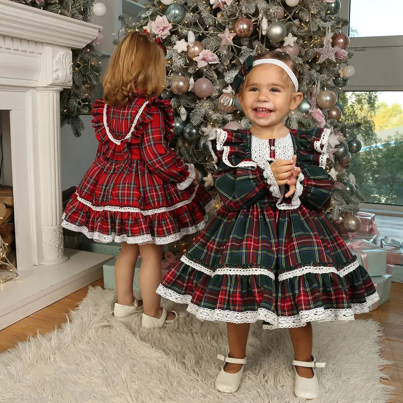 Christmas Plaid Ruffle Dress