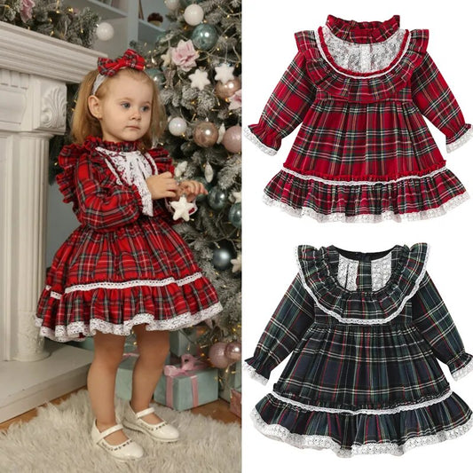 Christmas Plaid Ruffle Dress