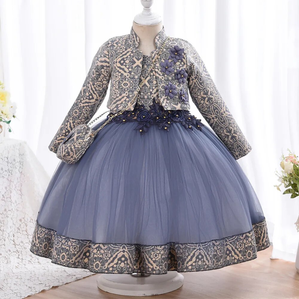 Silk Embroidery Evening Dress; Three Piece Set