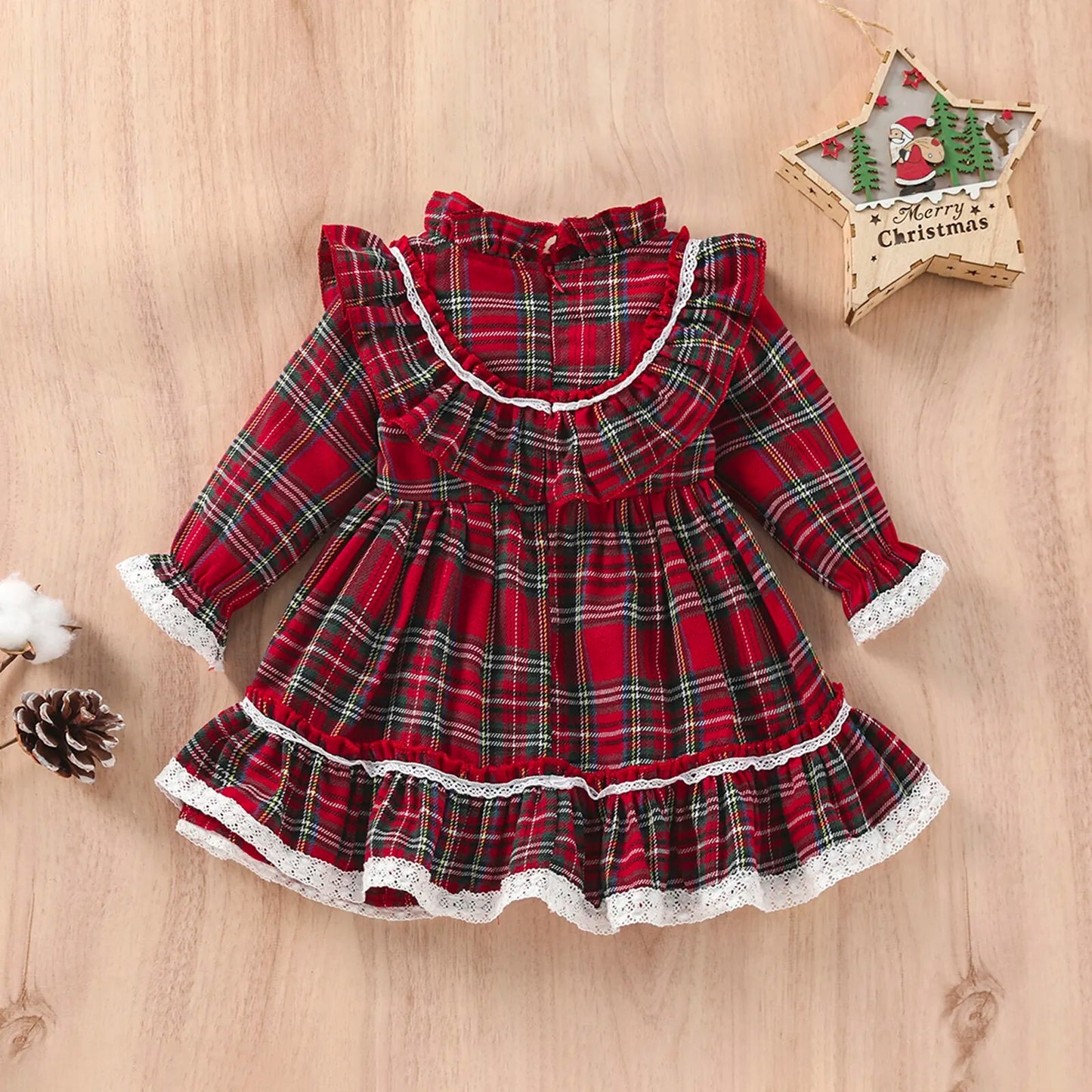 Christmas Plaid Ruffle Dress